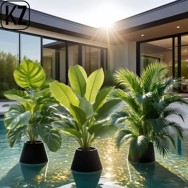 Artificial Faux Plant Set Lush Banana Tree Monstera Palm for Home - 3PC