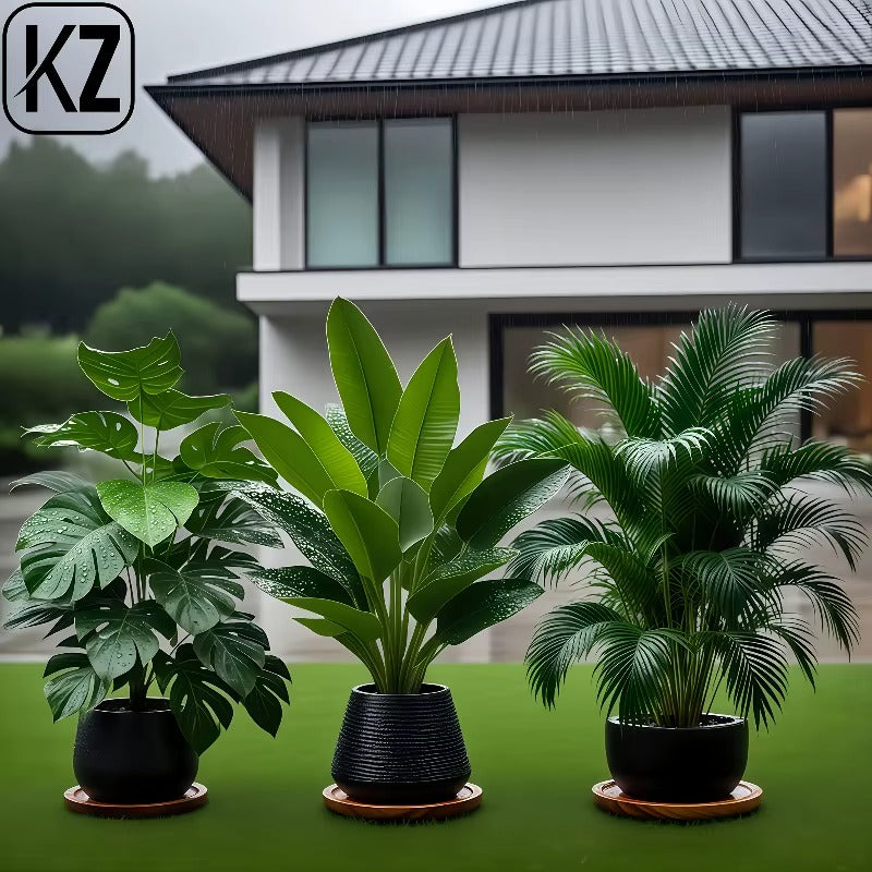 Artificial Faux Plant Set Lush Banana Tree Monstera Palm for Home - 3PC